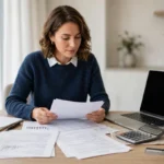 Person reviewing personal loan documents and calculating eligibility