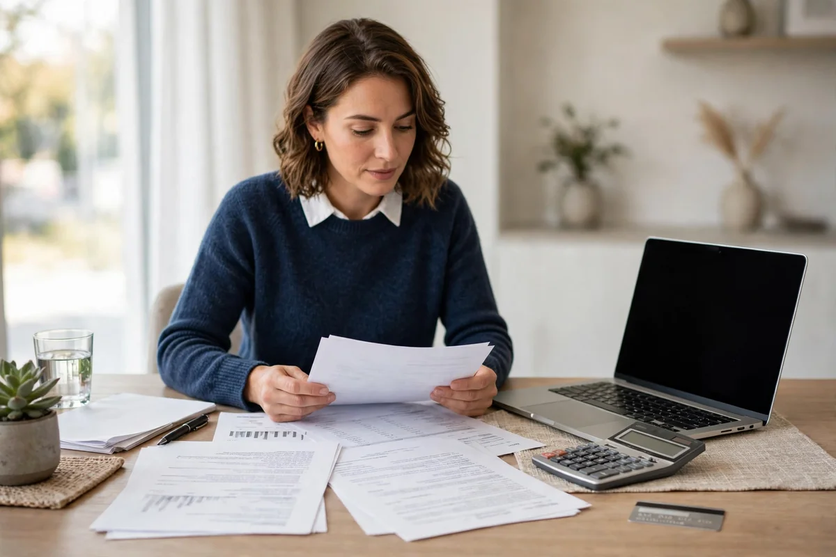 Person reviewing personal loan documents and calculating eligibility