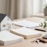 House with property documents, keys and calculator for a loan against property